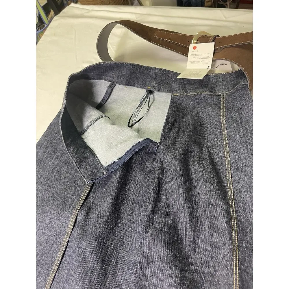 Zara Denim Midi Skirt Semi Wrap Belted Blue Contrast Stitch NWT Size M - Picture 6 of 10